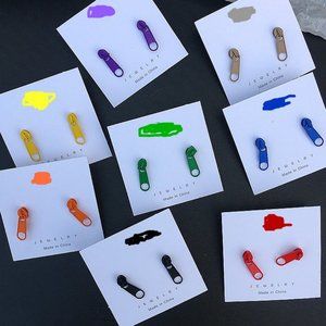 **NEW Fun Colorful ZIPPER Metal Stud EARRINGS - Emo Goth Rock Roll Grunge GIFT